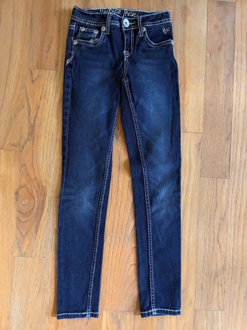 Justice Girls Size 10 Slim Dark Wash Jeans Y2K Contrast Stitch